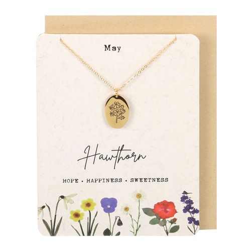 May Hawthorn Birth Flower Necklace Card